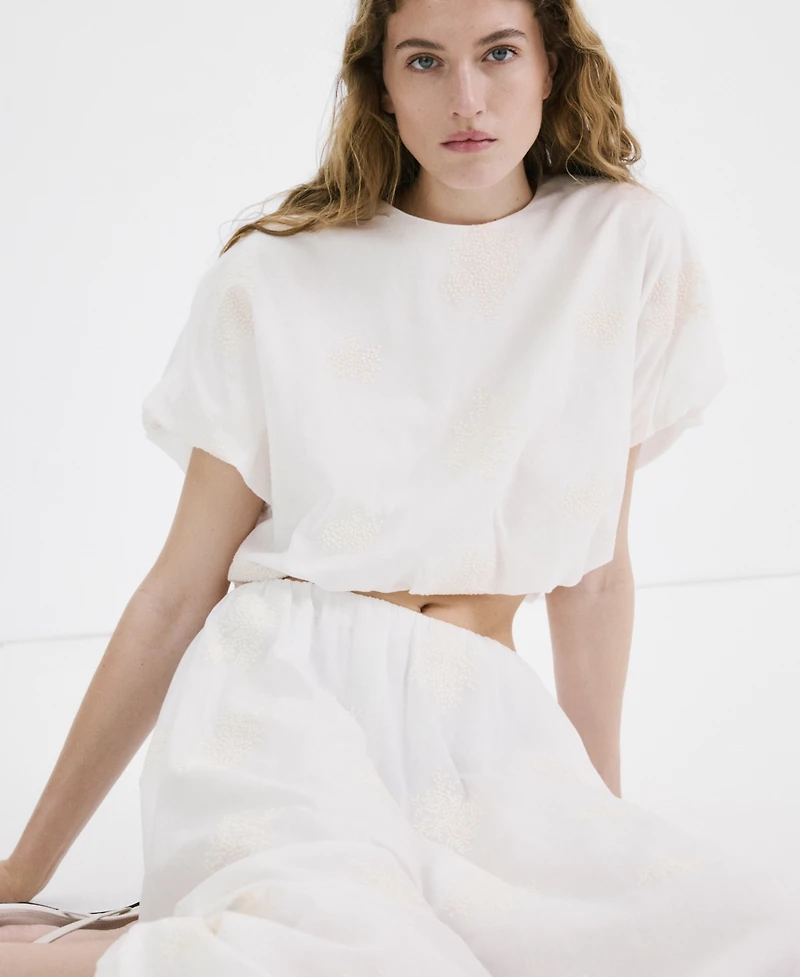 Mango Women's Embroidered Details Cotton Blouse