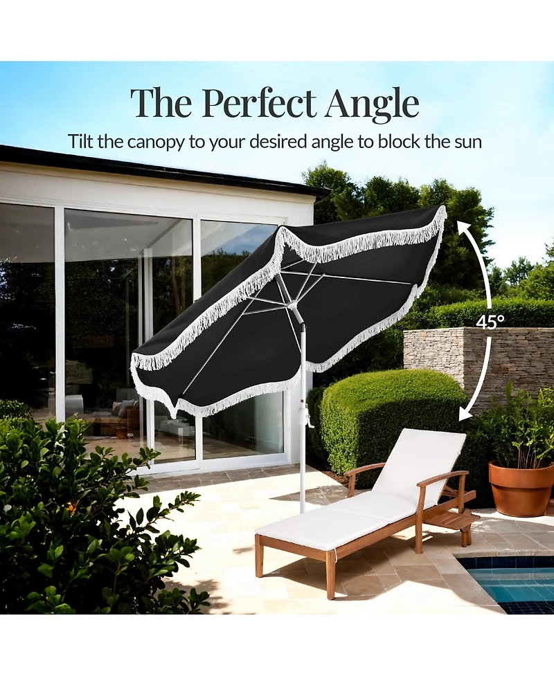 Best Choice Products 9ft Fringe Market Umbrella – Boho Patio Sunshade w/ Tilt, UPF50+, Steel Pole for Table, Pool, Deck
