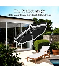 Best Choice Products 9ft Fringe Market Umbrella – Boho Patio Sunshade w/ Tilt, UPF50+, Steel Pole for Table, Pool, Deck