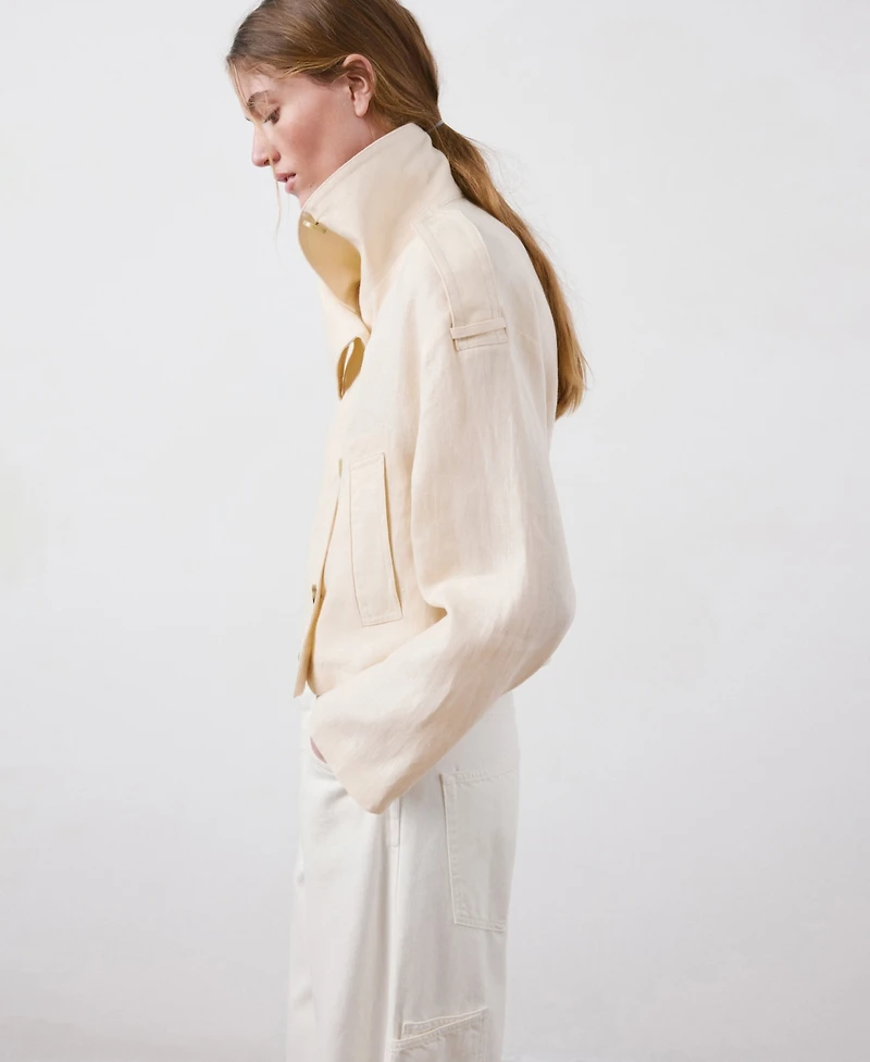 Mango Women's Funnel-Neck Linen Trench Coat