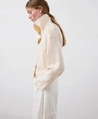Mango Women's Funnel-Neck Linen Trench Coat