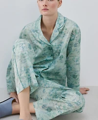 Mango Women's Piping Detail Printed Pajama Shirt