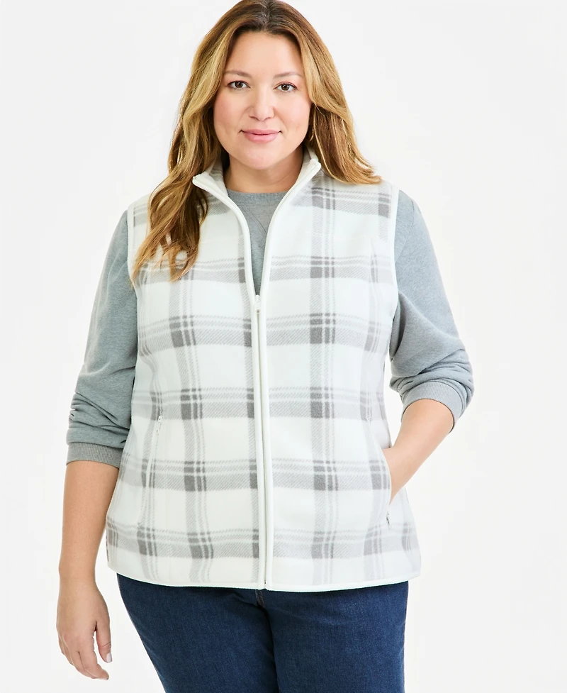 Style & Co Plus Plaid Fleece Zip-Front Vest, Macy's Exclusive