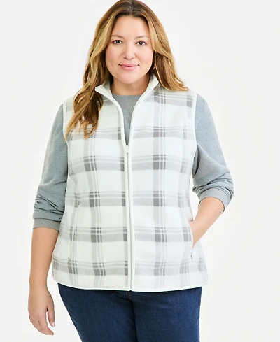 Style & Co Plus Plaid Fleece Zip-Front Vest, Macy's Exclusive