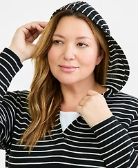 Style & Co Plus Waffle-Knit Striped V-Neck Hoodie, Macy's Exclusive