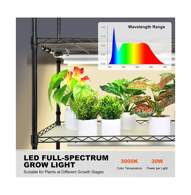Sugift 4 Tier Plant Stand with 3000K 180W Led Full Spectrum Grow Light