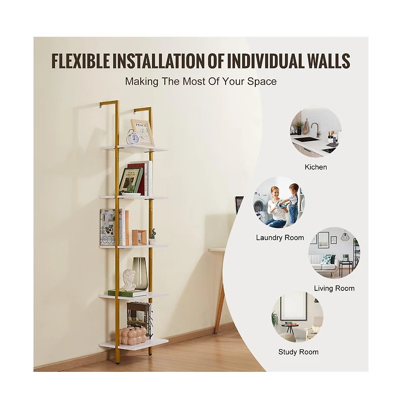 Sugift 5 Tier Industrial Ladder Shelf in Open Wall Mount