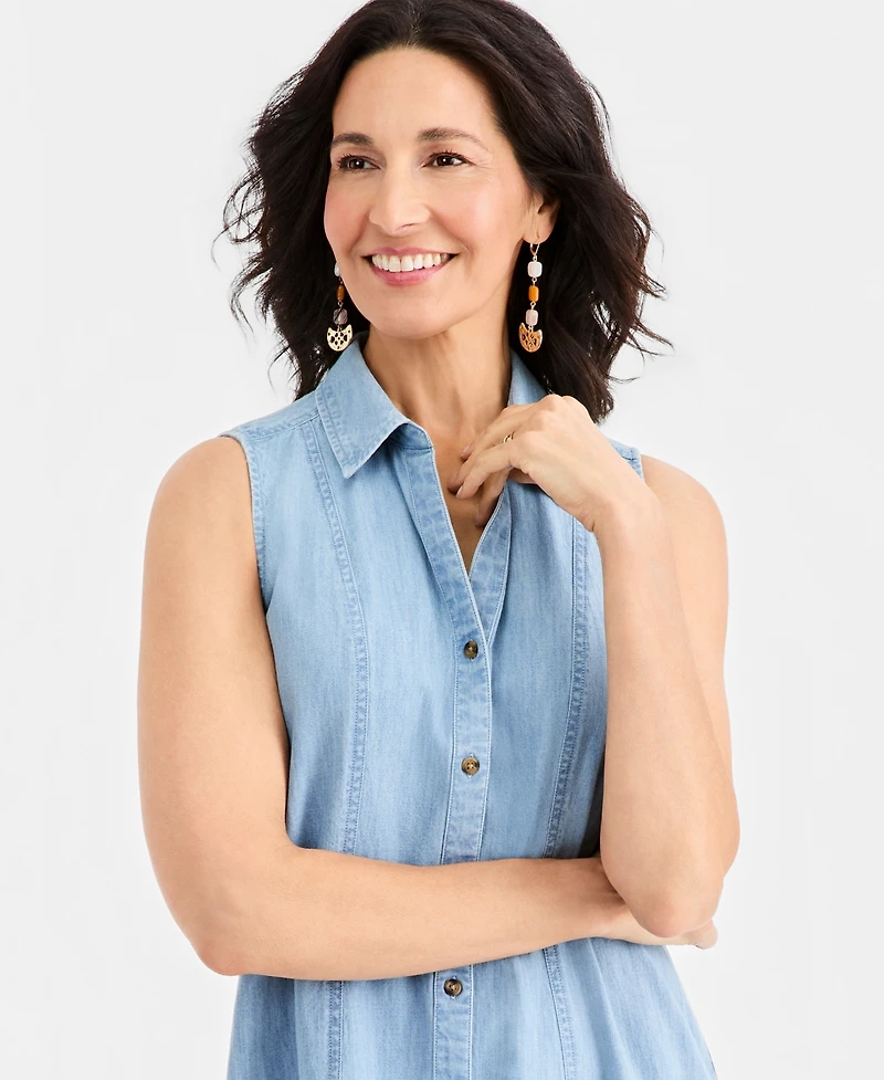 Style & Co Women's Cotton Chambray Sleeveless Dress, Macy's Exclusive