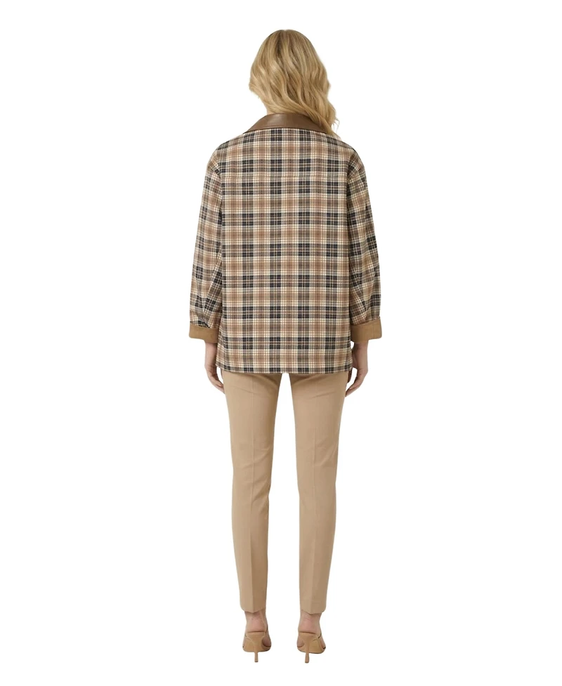 Modenaire Women's Reversible Plaid Solid-Side Jacket