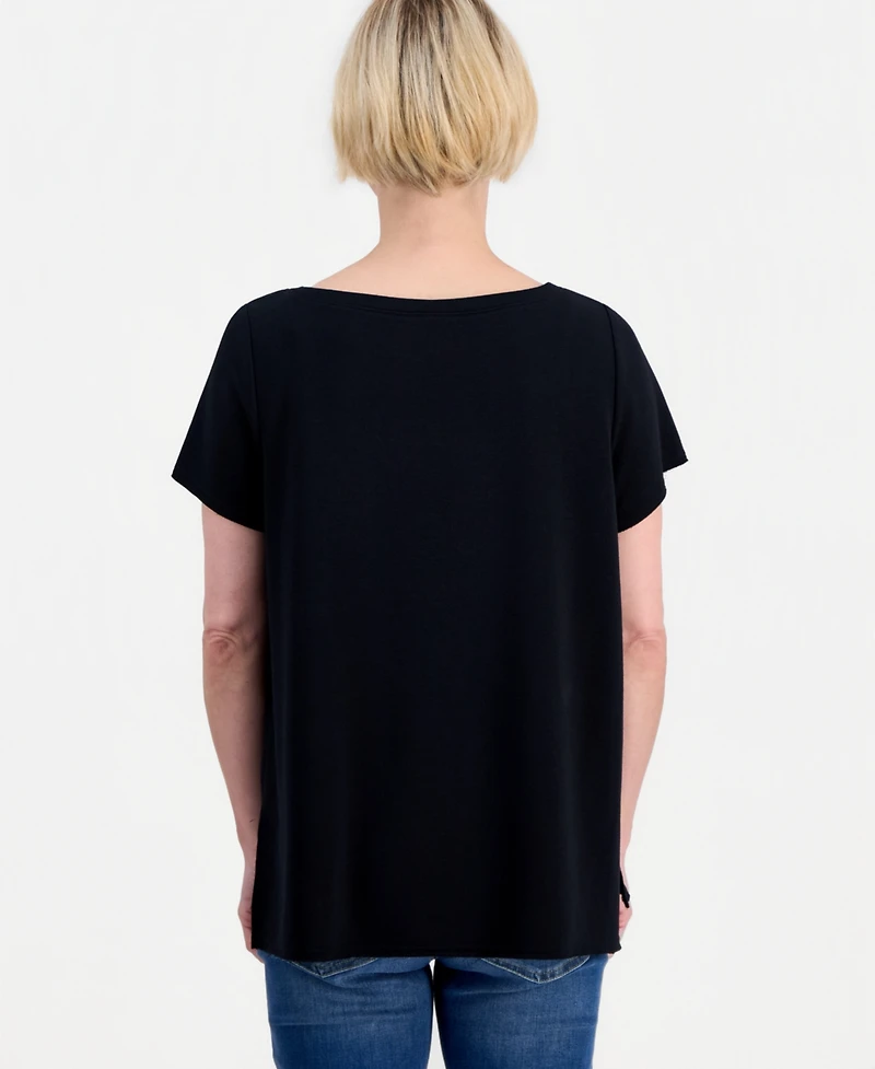 Style & Co Petite Short-Sleeve Boat Neck Top, Macy's Exclusive