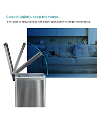 Home Zone Living 12 Gallon Slim Kitchen Trash Can with Step Pedal, Soft-Close Lid and Reeded Stainless Steel Body, Silver