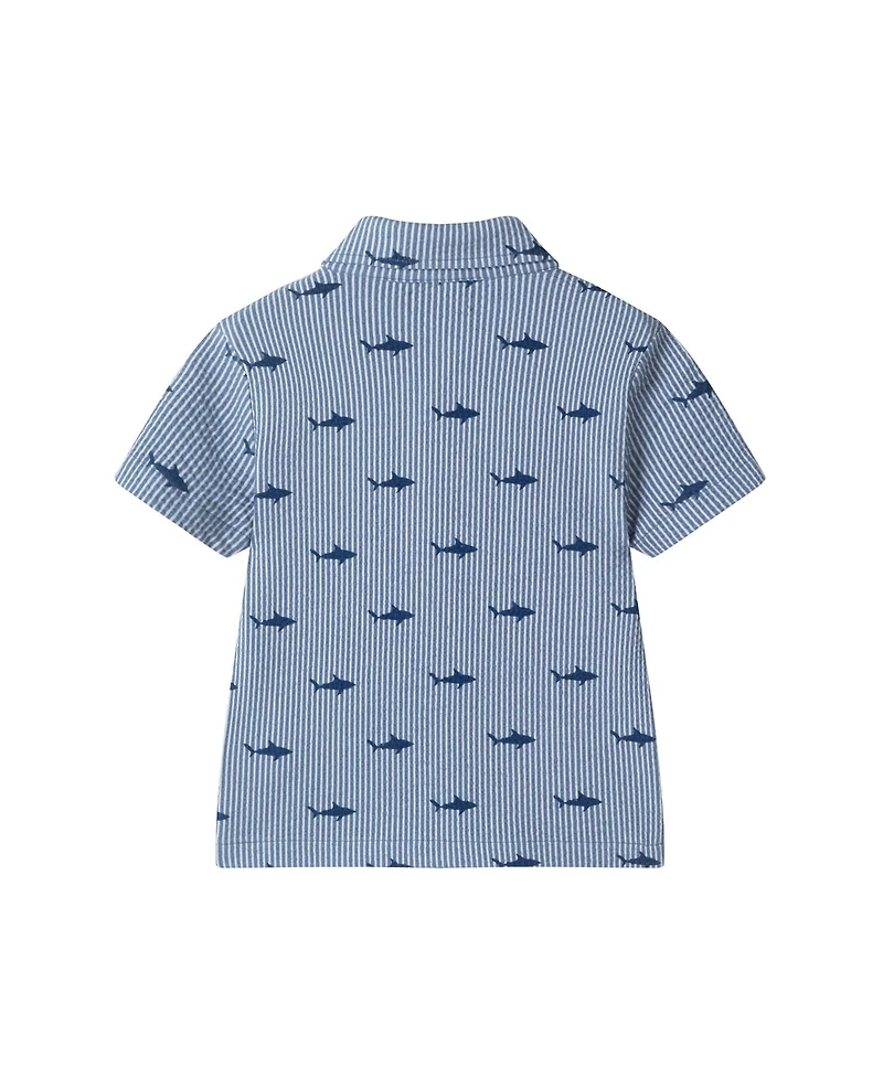 Andy & Evan Toddler Boys Toddler/Child Navy Stripe Shark Short Sleeve Cabana Set