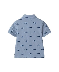 Andy & Evan Toddler Boys Toddler/Child Navy Stripe Shark Short Sleeve Cabana Set