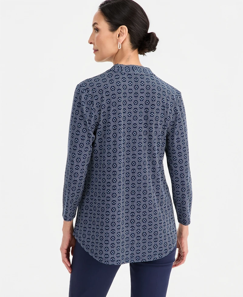 Jm Collection Women's Printed 3/4-Sleeve V-Neck Top, Macy's Exclusive