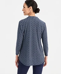 Jm Collection Women's Printed 3/4-Sleeve V-Neck Top, Macy's Exclusive