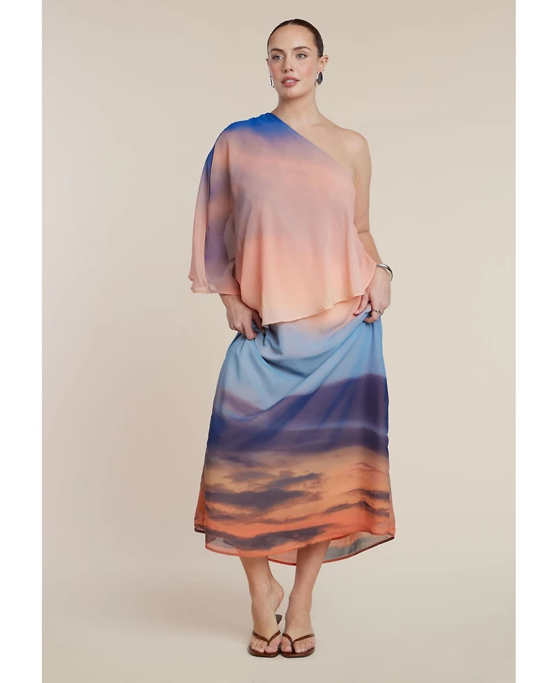 Eloquii Women's Printed Cape Maxi Dress