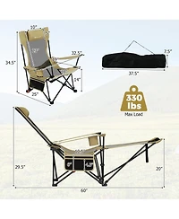 Gymax 2PCS Camping Lounge Chair w/Detachable Footrest and 4-position Backrest Bag