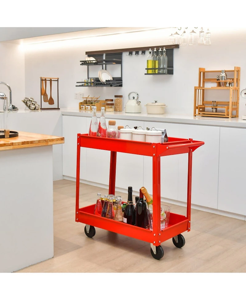 Gouun Heavy-Duty 2-Tier Rolling Metal Utility Cart with 220-lb Capacity