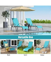 Gymax Set of 2 Patio Lounge Chair Chaise with Adjustable Reclining Armrest
