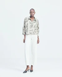 Reistor Women's Oversized Cropped Button-down Shirt Animal Print