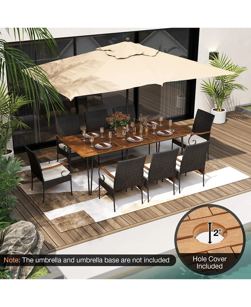 Sugift 9-Piece Outdoor Pe Rattan Patio Dining Set with Acacia Wood Table