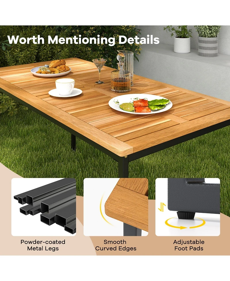 Sugift 6-Piece Acacia Wood Patio Dining Set with Bench and 2 in Umbrella Hole