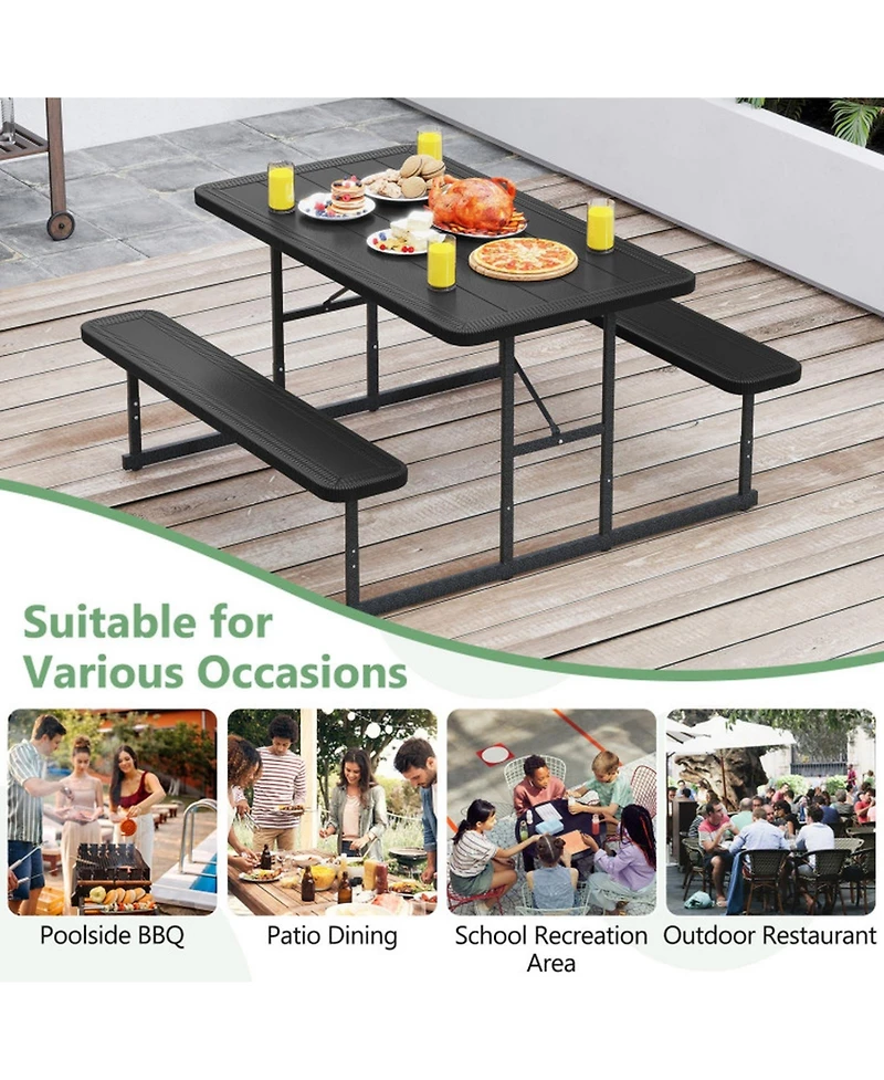 Sugift Hdpe Outdoor Picnic Table Bench Set for 2-4 People with Umbrella Hole