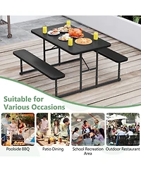 Sugift Hdpe Outdoor Picnic Table Bench Set for 2-4 People with Umbrella Hole