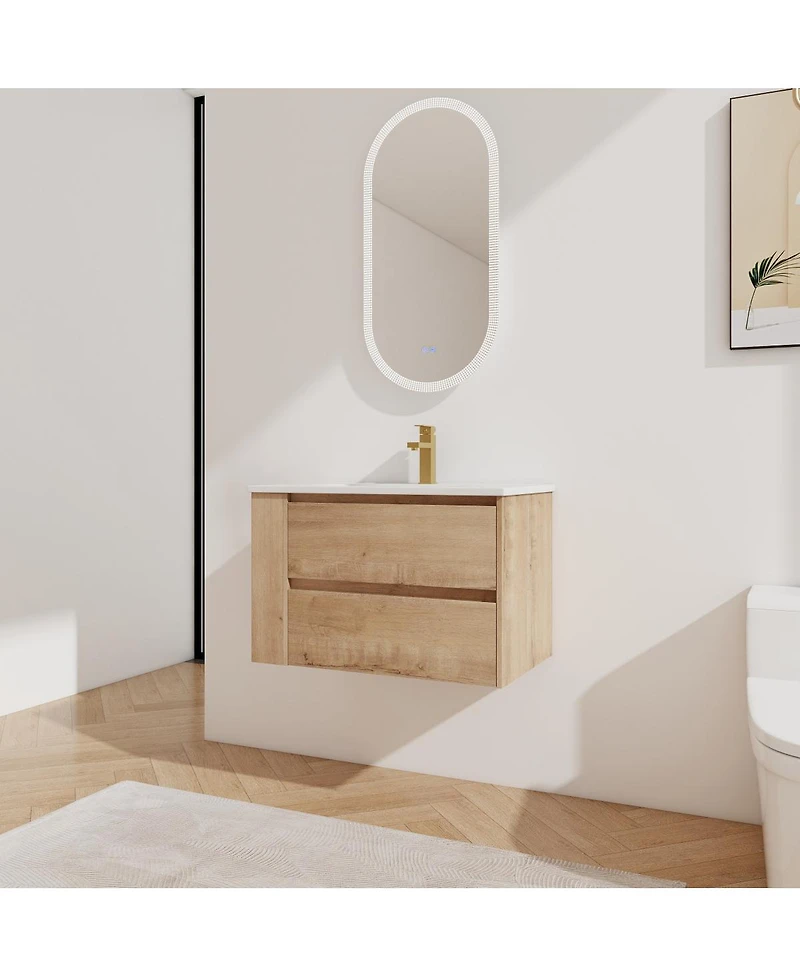 Sillysis Wall Mounted Bathroom Vanity with Ceramic Sink, 2 Soft Close Drawers