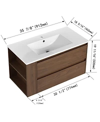 Sillysis Wall Mounted Bathroom Vanity with Ceramic Sink, 2 Soft Close Drawers, Adjustable Shelf for Modern Small Bathroom