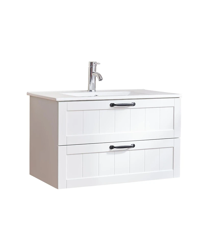 Sillysis Wall Mounted Bathroom Vanity with Sink, Solid Wood, Soft Close Drawers, Modern Small Bathroom Storage