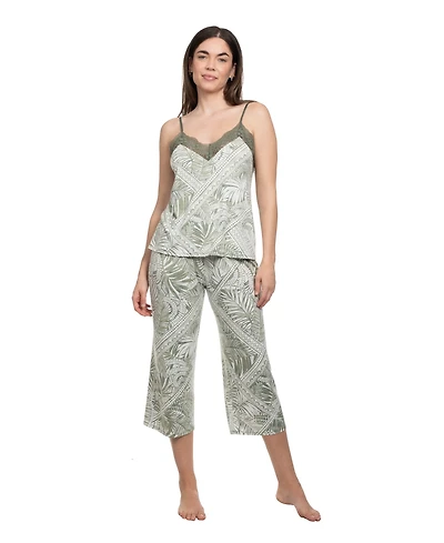 Linea Donatella Women's V-Neck Cami Top and Cropped Pants, 2-Piece Set