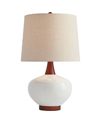 360 Lighting Modern Table Lamp with Usb Charging Port High Ivory Ceramic Drum Shade for Living Room Desk Bedroom House