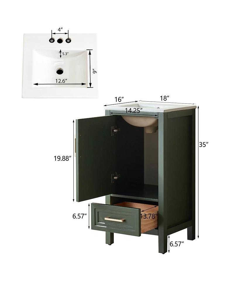 Sillysis Fully Assembled Solid Wood Freestanding Bathroom Vanity with Ceramic Sink, Soft Close Drawer for Small Spaces