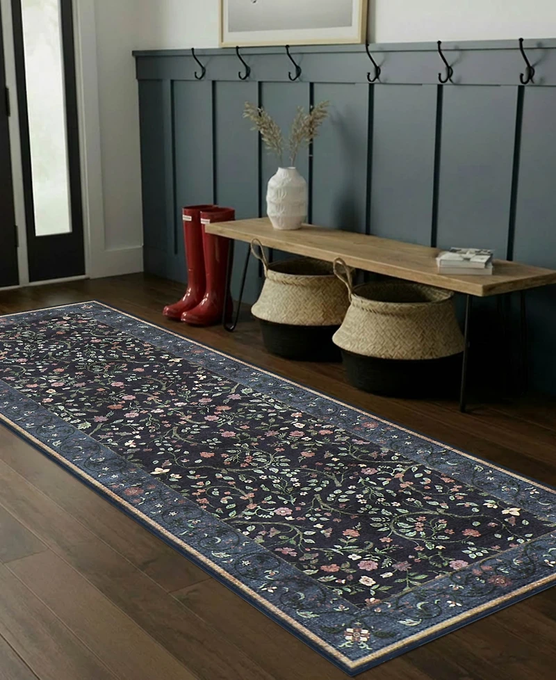 Hunter Eleanor Washable Non-Slip Printed Chenille Runner Rug