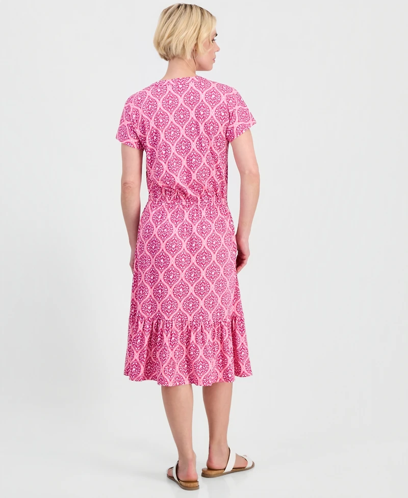 Style & Co Petite Printed V-Neck Midi Dress, Macy's Exclusive