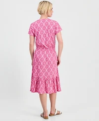 Style & Co Petite Printed V-Neck Midi Dress, Macy's Exclusive