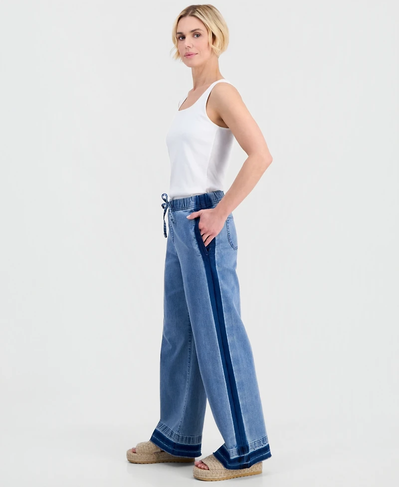 Style & Co Petite High-Rise Two-Tone Pull-On Wide-Leg Pants, Macy's Exclusive