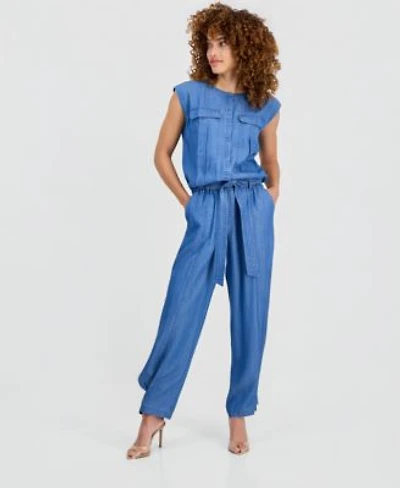 I.N.C. International Concepts Petite Chambray Drop Shoulder Top High Rise Belted Tapered Pants Macys Exclusive