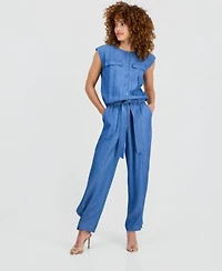 I.N.C. International Concepts Petite Chambray Drop Shoulder Top High Rise Belted Tapered Pants Macys Exclusive