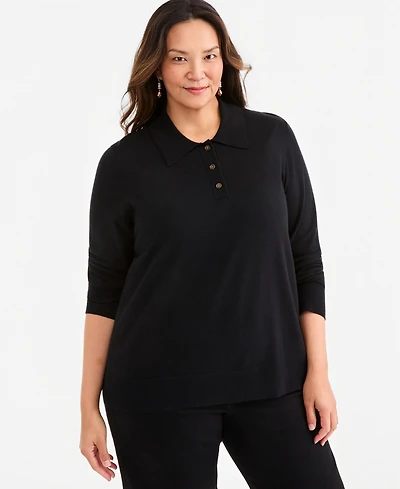 Style & Co Plus Long-Sleeve Polo Sweater, Macy's Exclusive