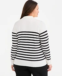 Style & Co Plus Striped Long-Sleeve Polo Sweater, Macy's Exclusive
