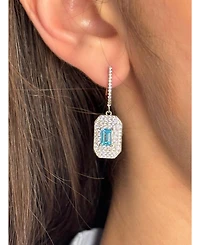 Suzy Levian New York Sterling Silver Cubic Zirconia Emerald Cut Center Pave Medallion Dangle Drop Earrings