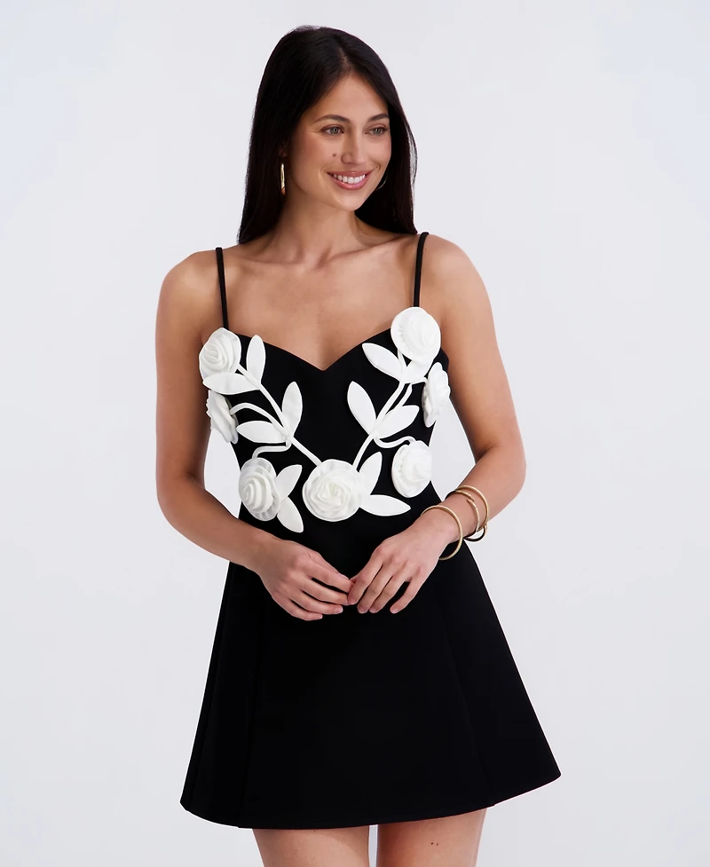 Siena Women's 3D Floral Applique Detail Mini Dress