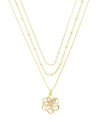 Unwritten Cubic Zirconia and Mother of Pearl Floral Pendant Trio Necklace Set