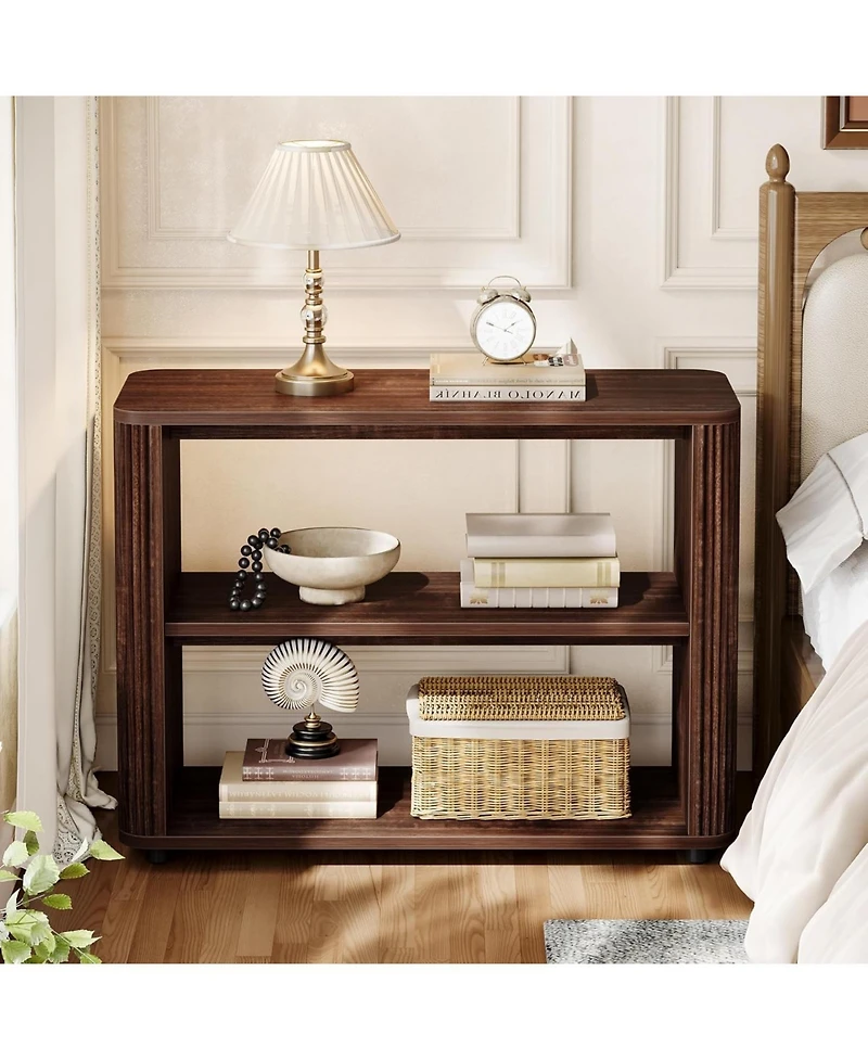 Tribesigns Narrow Side Table Set of 2, 3-Tier End for Living Room, Small Fluted Nightstand, Farmhouse Bedside