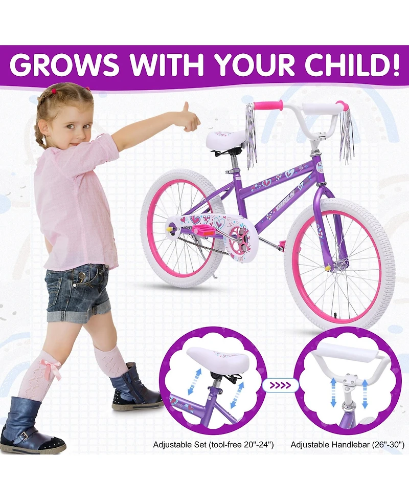 20-inch Kids Bike with Removable Training Wheels, Adjustable Seat and Handlebar for 3-8 Years Olds