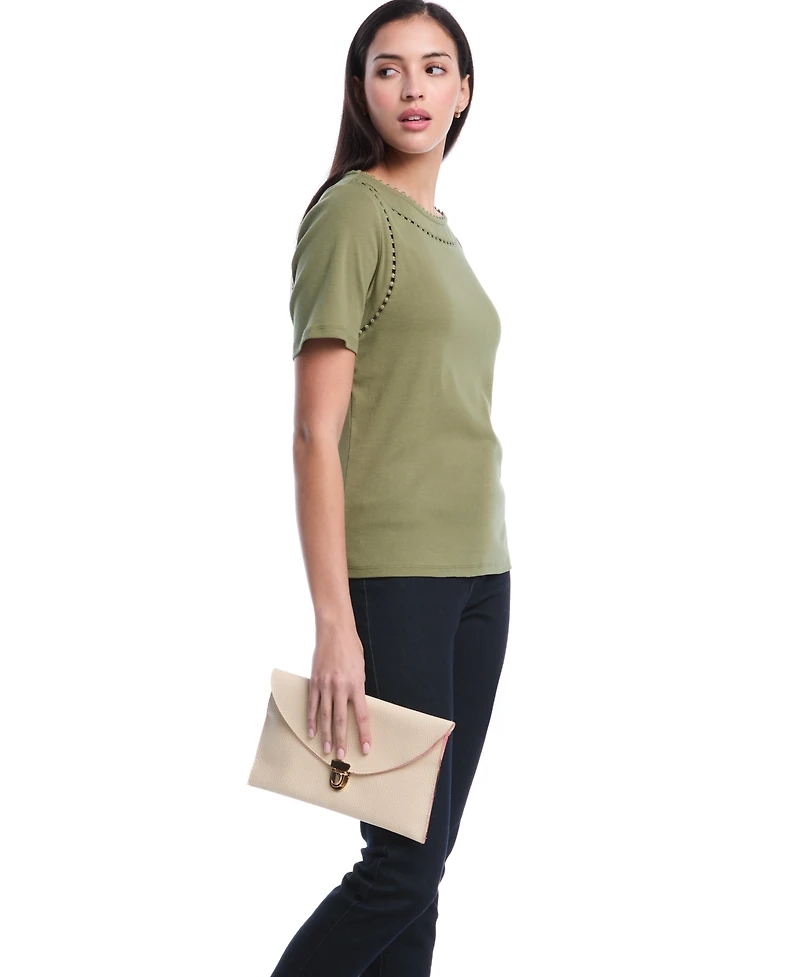Rafaella Petite Pom Trim Detail Short-Sleeve Top