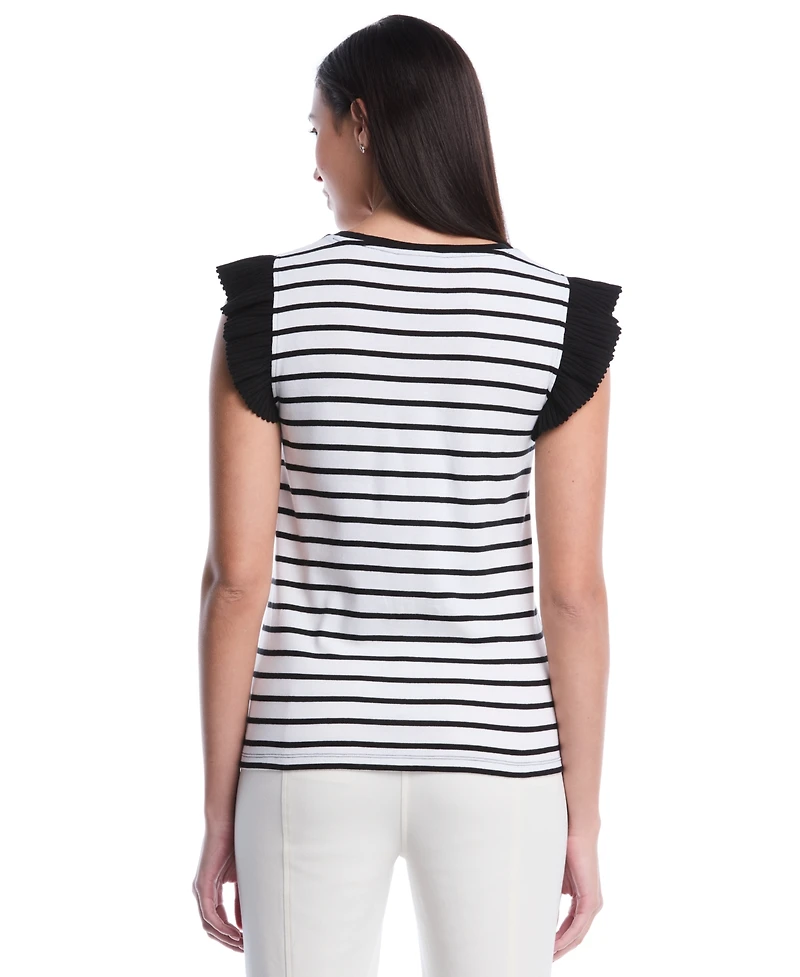 Rafaella Petite Striped Ruffle Cap-Sleeve Top