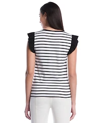 Rafaella Petite Striped Ruffle Cap-Sleeve Top